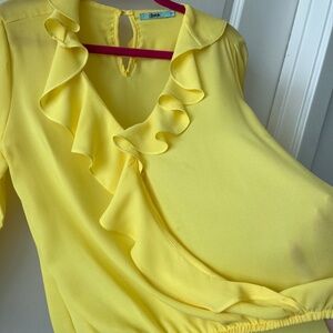 Derek Yellow Ruffle Blouse Long Sleeve Sheer Size S
